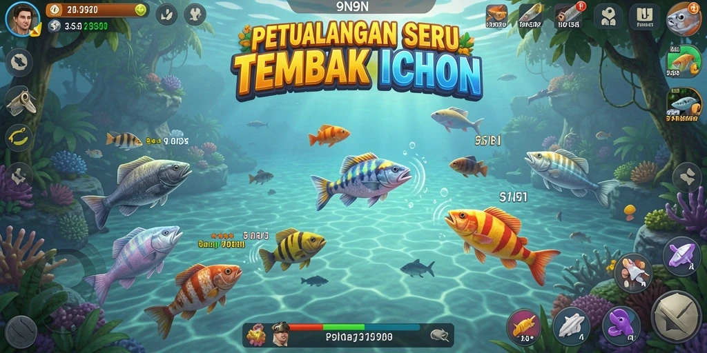 Screenshot menunjukkan aksi seru gameplay Tembak Ikan di 9N9N.