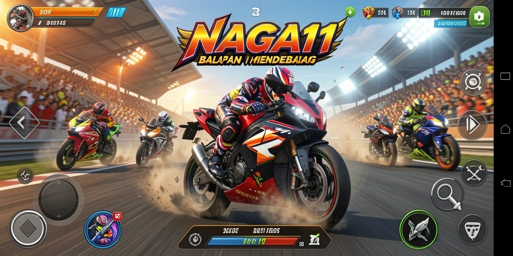 Tampilan gameplay NAGA11 yang mendebarkan saat balapan motor.