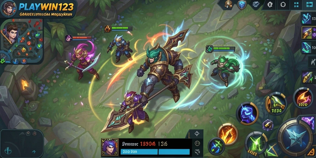Tangkapan layar menampilkan aksi intens gameplay MOBA di PLAYWIN123.