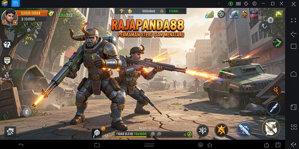 Screenshot utama RAJAPANDA88 menampilkan pertempuran strategis yang intens.