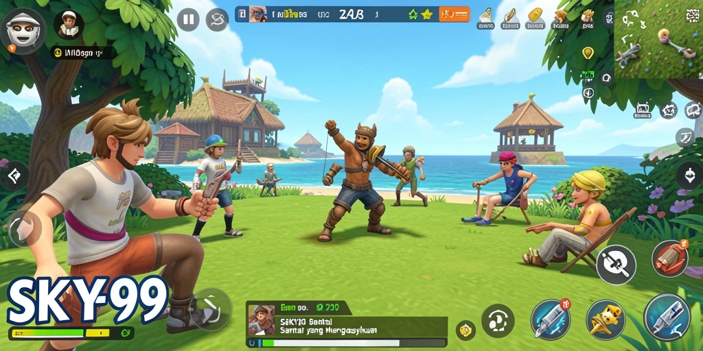 Tangkapan layar menunjukkan gameplay menakjubkan dari SKY99 yang santai dan interaktif.