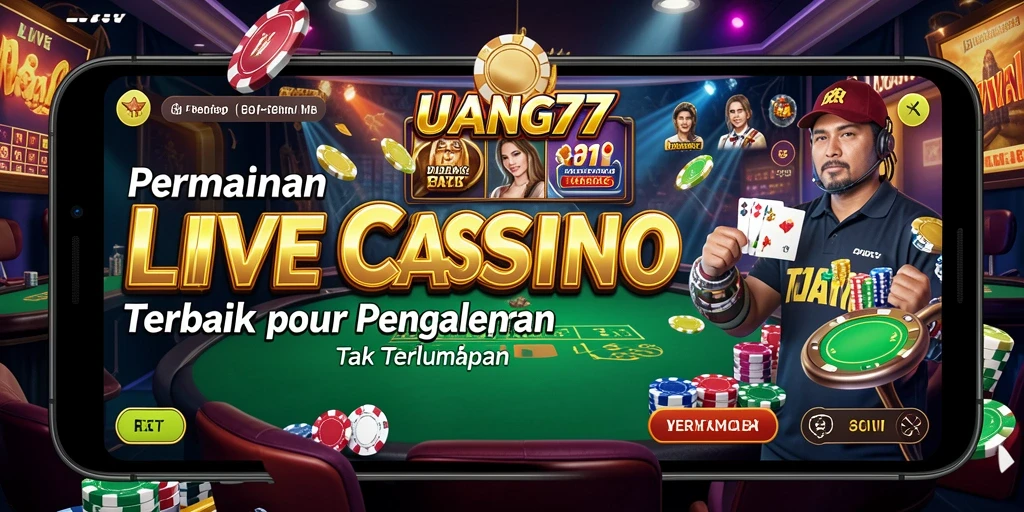 Tampilan gameplay UANG77 dengan dealer langsung dan suasana kasino yang nyata.