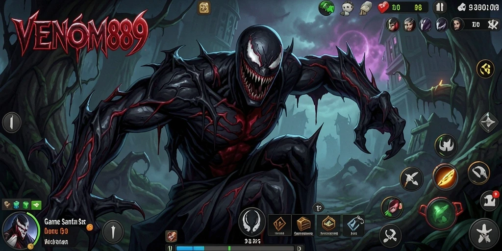 Screenshot utama VENOM889 menampilkan gameplay yang seru dan penuh warna.