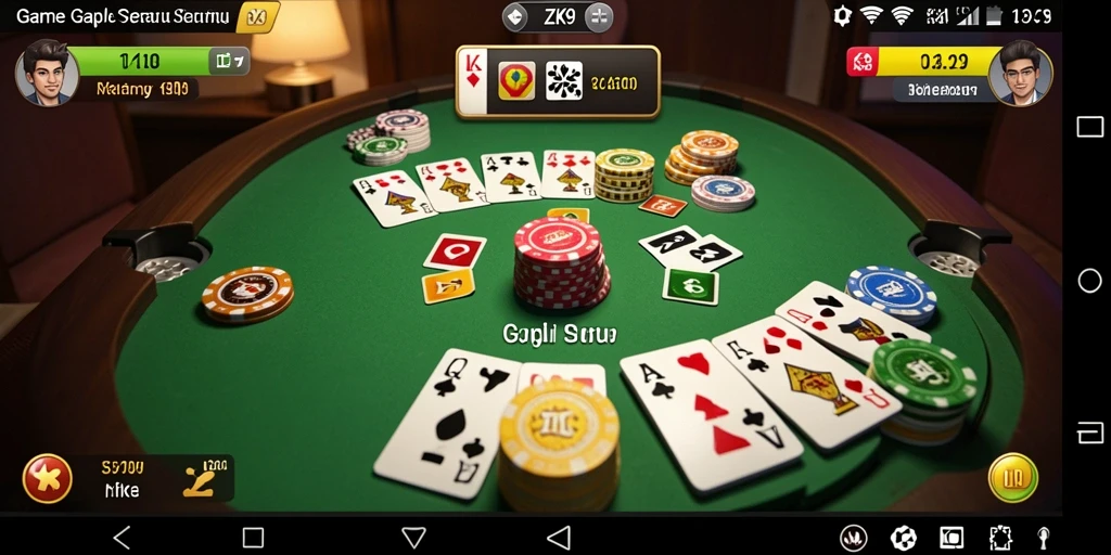 Screenshot ZK9 menampilkan gameplay Gaple yang seru dan interaktif.